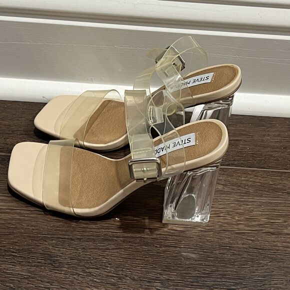 STEVE MADDEN Womens Transparent Camille Round Toe Block Heel Sandals Shoes 5.5 M - Picture 2 of 6